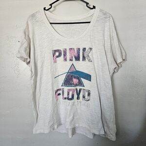 Knit Riot XS Oversized Pink Floyd Women's Graphic Tee White Teal Band T-shirt